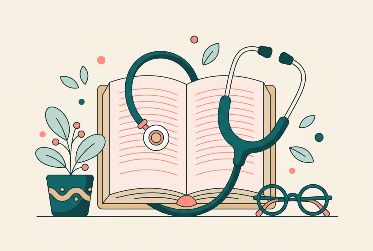 A stethoscope curled around an open book