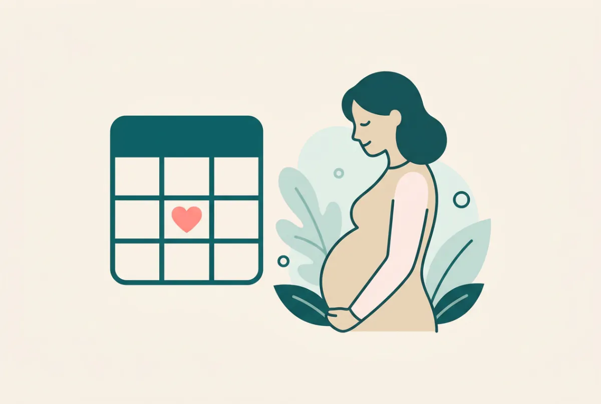 A calendar with a heart on one day and a pregnant silhouette